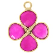 Dorato con oro fino da 16 mm - Fiore in pietra semipreziosa - Calcedonio rosa x1