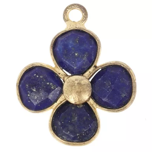 Pendente a forma di fiore in pietra semipreziosa da 16 mm - Dorato con oro fino - Lapislazzuli x1