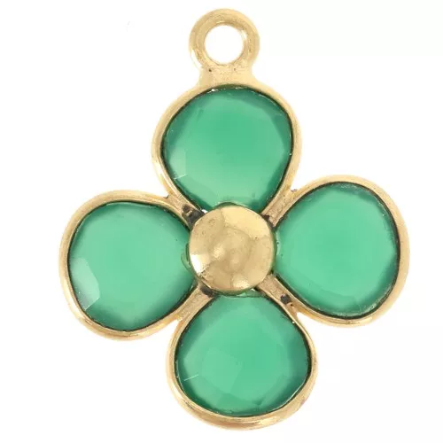 Pendente a fiore in pietra semipreziosa da 16 mm, Dorato - Onice verde x1