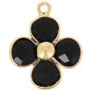 Pendente a fiore in pietra semipreziosa da 16 mm - Dorato con oro fino - Onice nera x1