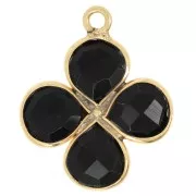 Pendente a fiore in pietra semipreziosa da 16 mm - Dorato con oro fino - Onice nera x1