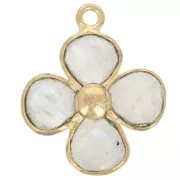 pietra di luna - Pendentif fleur 16 mm en pierre gemme - Doré à l'or fin - Pierre de lune x1 Pendentif fleur 16 mm en pierre gemme - Doré à l'or fin - Pierre de lune x1