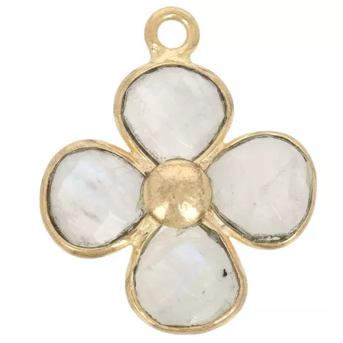 Pendente in pietra semipreziosa da 16 mm - Dorato con oro fino - Pietra di luna x1