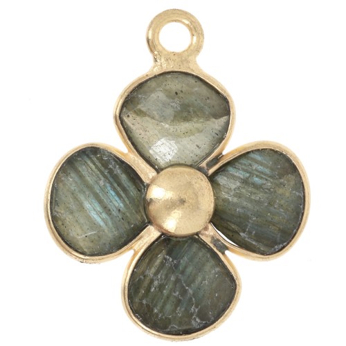 Pendente a fiore in pietra semipreziosa da 16 mm - Dorato con oro fino - Labradorite x1