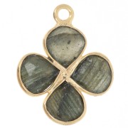 Pendente a fiore in pietra semipreziosa da 16 mm - Dorato con oro fino - Labradorite x1