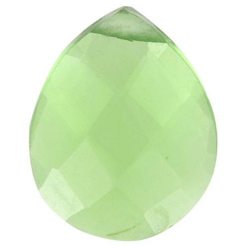 Perla sfaccettata - Briolette piatta 12x10 mm che imita la gemma tormalina verde idro.