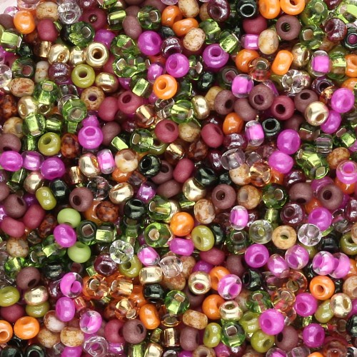 Perla Preciosa 11/0 2 mm - Mix verde - rosa - arancione - Dorato x 20 g
