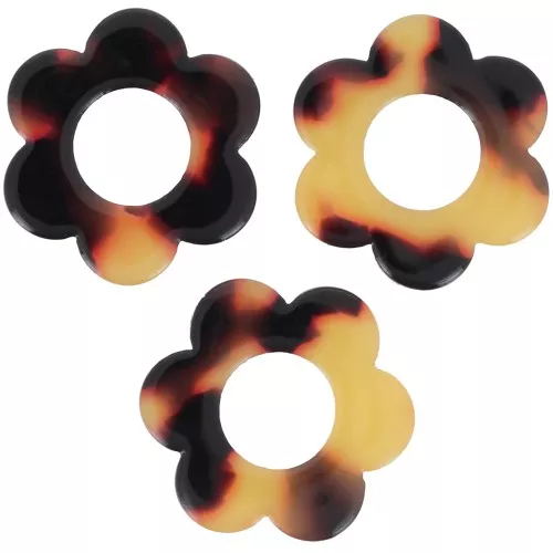 Pendenti in acetato a forma di fiore da 18 mm - Tartaruga - Marrone - Nero x10