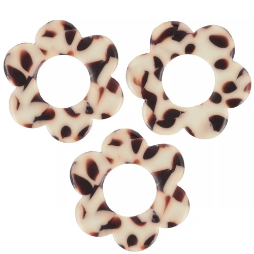 Pendenti a forma di fiore in acetato da 18 mm - Marrone screziato - Crema x10
