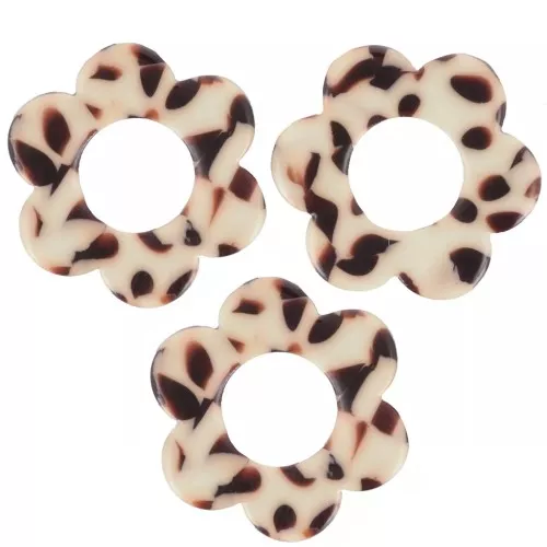 Pendenti a forma di fiore in acetato da 18 mm - Marrone screziato - Crema x10