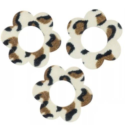 Pendenti a fiore 18 mm in acrilico - Marrone ghepardo - Nero x10