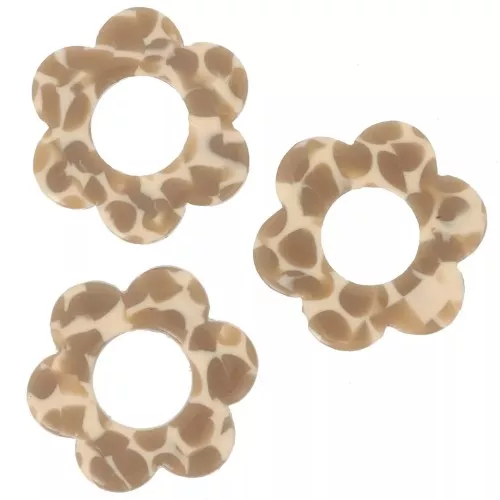 Pendenti a forma di fiore in acetato da 18 mm - Caramello screziato - Beige x10