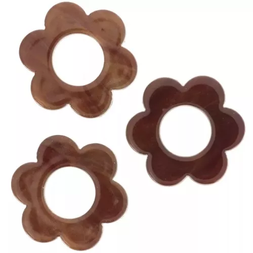 Pendenti a fiore in acetato da 18 mm - Marrone scuro marmorizzato x10