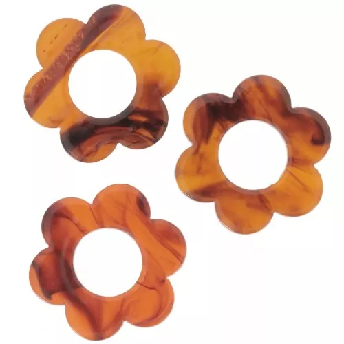 Pendenti a fiore in acetato da 18 mm - Ambra marmorizzata - Marrone scuro x10