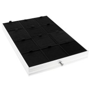 Vassoio a 12 scomparti 29x20cm con schiuma - valigia per gioielli - Nero|raw }}