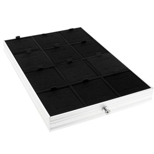 Vassoio a 12 scomparti 29x20cm con schiuma - valigia per gioielli - Nero