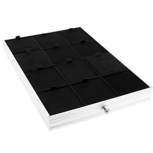 Vassoio a 12 scomparti 29x20cm con schiuma - valigia per gioielli - Nero