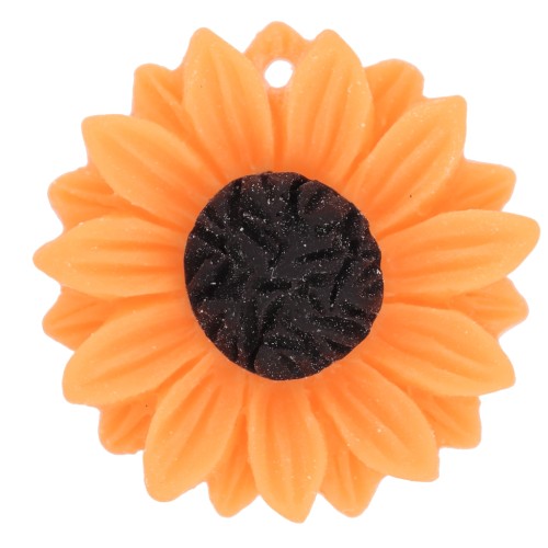 Pendente girasole in resina 24 mm - Arancione - Marrone x1