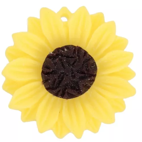 Pendente girasole in resina 24 mm - Giallo - Marrone x1