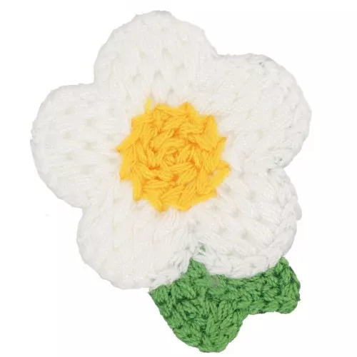 Pendente a forma di fiore all'uncinetto 47x40 mm - Bianco - Giallo - Verde x1