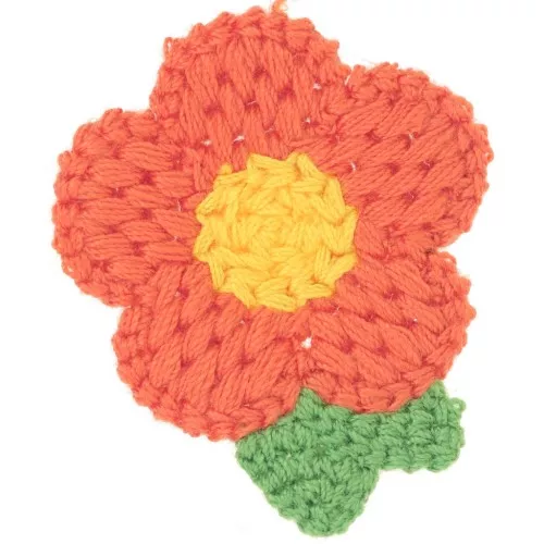 Pendente a forma di fiore all'uncinetto 47x40 mm - Arancione - Giallo - Verde x1
