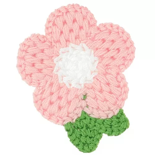 Pendente a forma di fiore lavorato all'uncinetto 47x40 mm - Rosa chiaro - Bianco - Verde x1