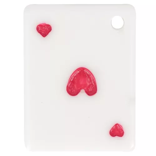 Pendente a forma di carta da gioco 22x17 mm - Asso di cuori in resina - Bianco - Rosso x1