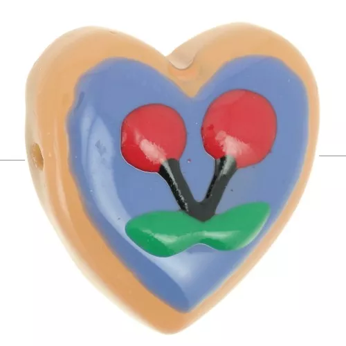 Perla di vetro a cuore da 24 mm - Ciliegia - Blu - Rosso x1