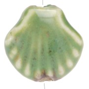 Perle di conchiglia in ceramica 14 mm - Verde - Nero screziato x4