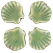 Perle di conchiglia in ceramica 14 mm - Verde - Nero screziato x4