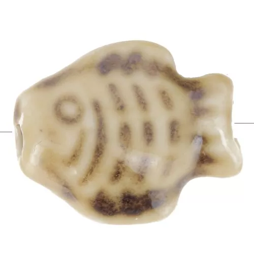 Perla pesce in ceramica 14x19 mm - Beige marmorizzato - Marrone x1