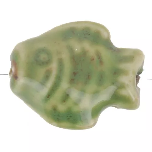 Perla pesce in ceramica 14x19 mm - Verde marmorizzato - Marrone x1