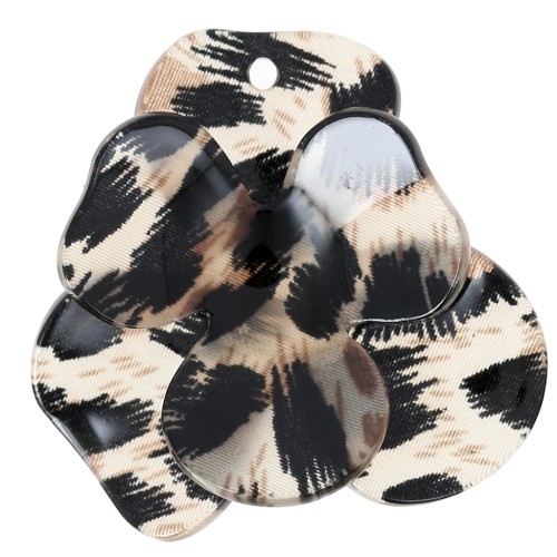 Pendente a rilievo a forma di fiore in acrilico 45x50 mm - Leopardo nero - Marrone x1