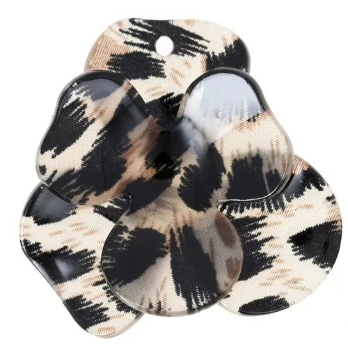 Pendente a rilievo a forma di fiore in acrilico 45x50 mm - Leopardo nero - Marrone x1