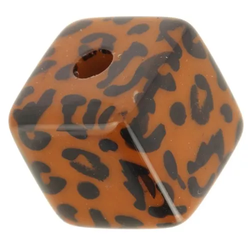 Perla cubica in acrilico da 15 mm - stampa leopardo - Marrone - Nero x1