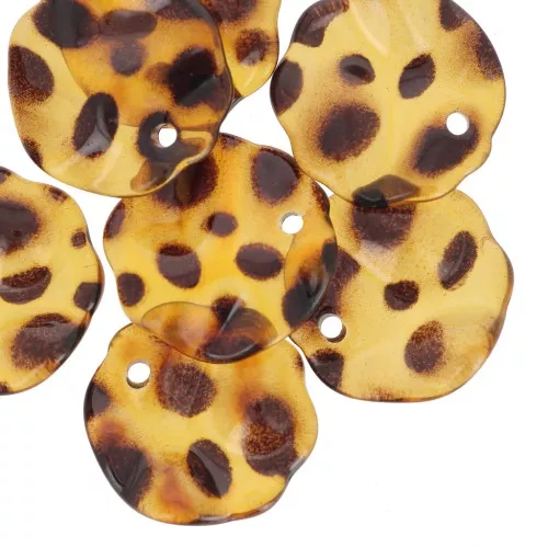 Zecchini tondi plissettati a forma di petalo di fiore in acrilico da 19 mm - Marrone screziato x12