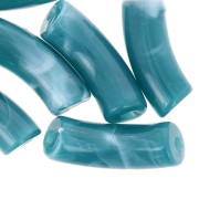 Perline tubolari curve 35x11mm in acrilico opaco - Duck blue marbled x6