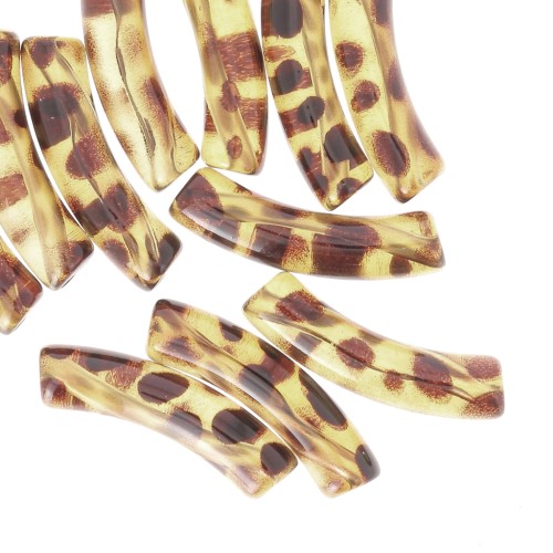 Perle tubolari curve in acrilico trasparente 32x8 mm - Marrone chiaro screziato x6