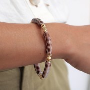 Perle tubolari curve in acrilico trasparente 32x8 mm - Marrone chiaro screziato x6