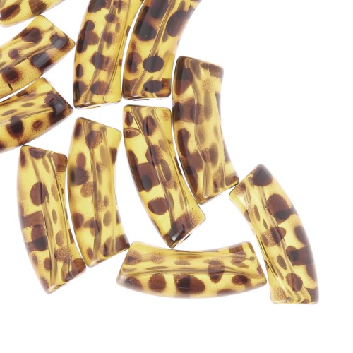 Perle a tubo curvo in acrilico trasparente 35x11 mm - Marrone chiaro screziato x6