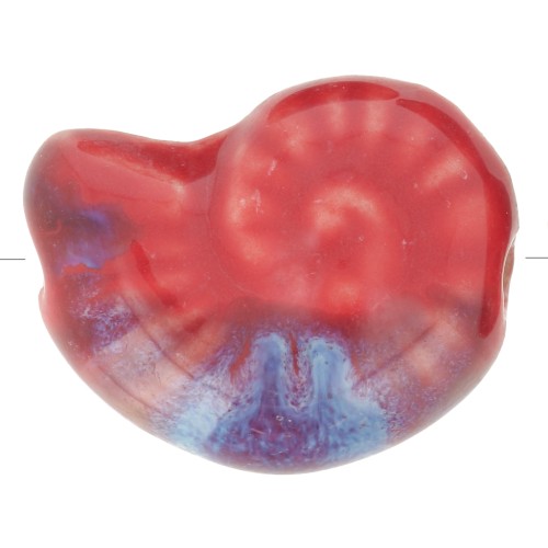 Perla di conchiglia in ceramica 20x16 mm - Rosso - Blu marmorizzato x1