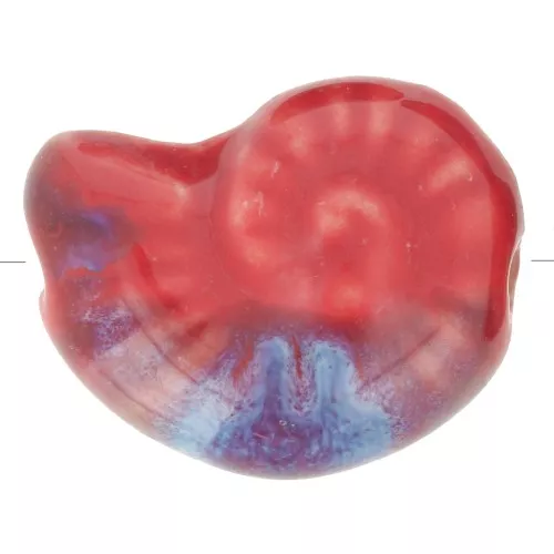 Perla di conchiglia in ceramica 20x16 mm - Rosso - Blu marmorizzato x1