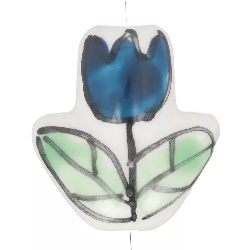 Perla fiore Tulipano in ceramica 16x14,5 mm - Bianco - Blu - Verde x1