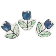 Perla fiore Tulipano in ceramica 16x14,5 mm - Bianco - Blu - Verde x1