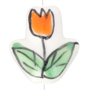 Perla fiore Tulipano in ceramica 16x14,5 mm - Bianco - Arancione - Verde x1|raw }}