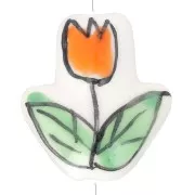 Perla fiore Tulipano in ceramica 16x14,5 mm - Bianco - Arancione - Verde x1