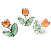 Perla fiore Tulipano in ceramica 16x14,5 mm - Bianco - Arancione - Verde x1