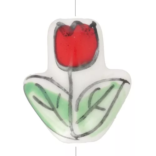Perla fiore Tulipano in ceramica 16x14,5 mm - Bianco - Rosso - Verde x1