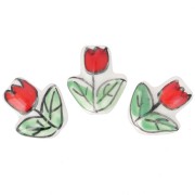 Perla fiore Tulipano in ceramica 16x14,5 mm - Bianco - Rosso - Verde x1