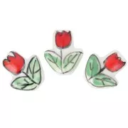 Perla fiore Tulipano in ceramica 16x14,5 mm - Bianco - Rosso - Verde x1